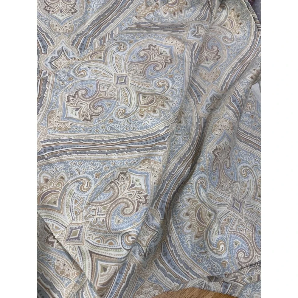 Cindy Crawford Style Blue Tan Paisley Medallion Cotton‎ Curtain Panels 2pc 42x84